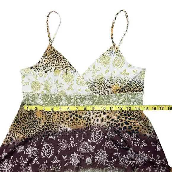 Vintage Y2K Fairycore Baby Doll Cami Top Green Brown Paisley Size Large - Picture 6 of 8